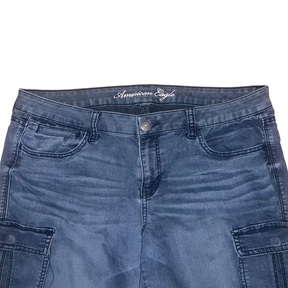 Y2K American Eagle Cargo Skinny Jeans Blue Dark Wash Ankle Zip Women Size 14 - Picture 4 of 16